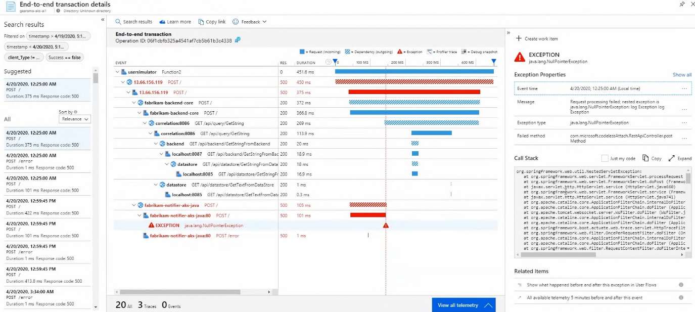 Azure Monitor Application Insights Transaction View