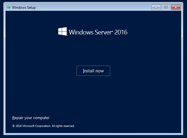 Windows Server 2016 installation screen
