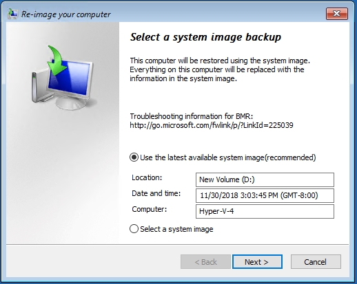 System image backup recovery