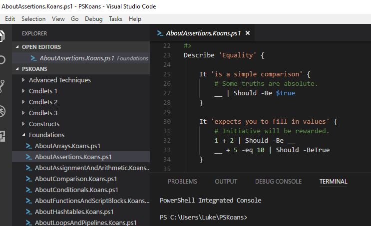 PSKoans Visual Studio Code