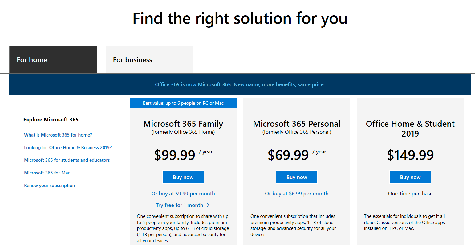 Office 365 Microsoft 365 Plan Choices