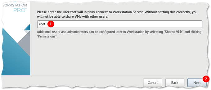 Specifying the user used to run the Workstation Server component