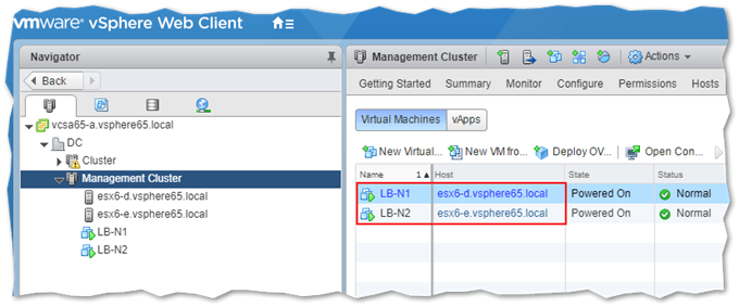 Two load balancers residing on different ESXi hosts