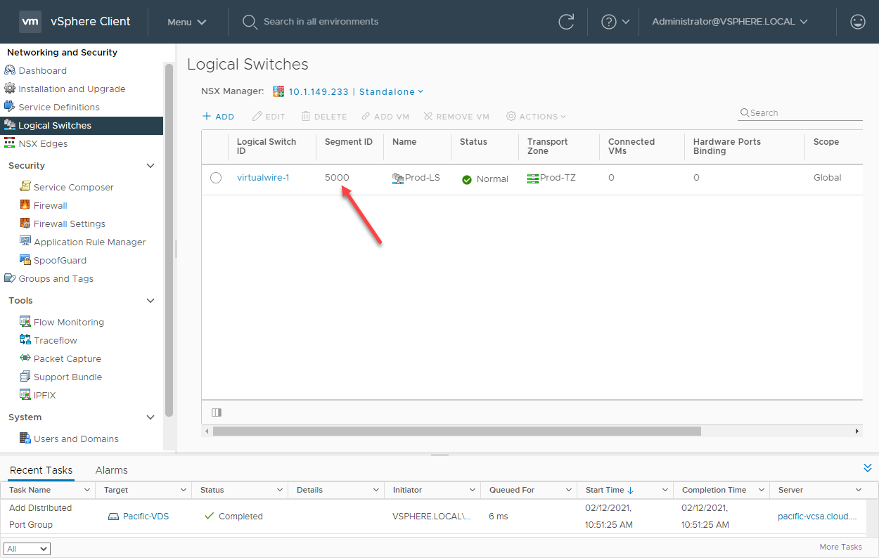 A VXLAN Logical Switch created in VMware NSX-V