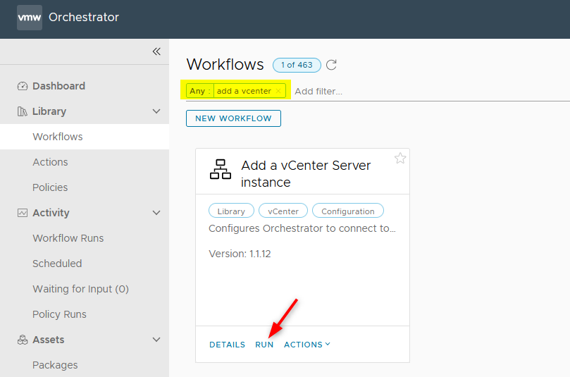 Add a vCenter Server instance workflow