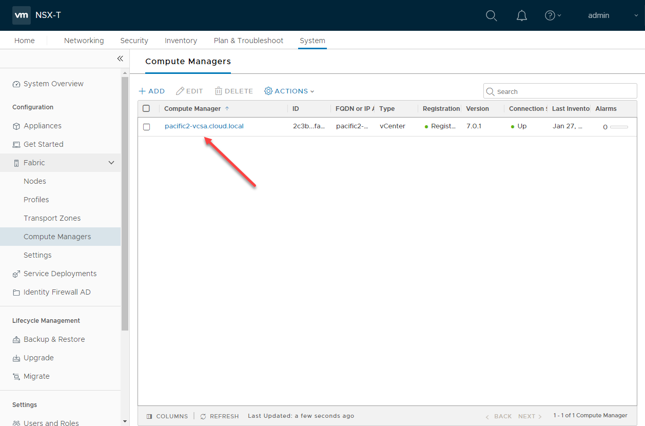 Adding vCenter Server as a Compute Manager in NSX-T