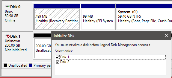 Boot up the virtual machine and go through Disk Management