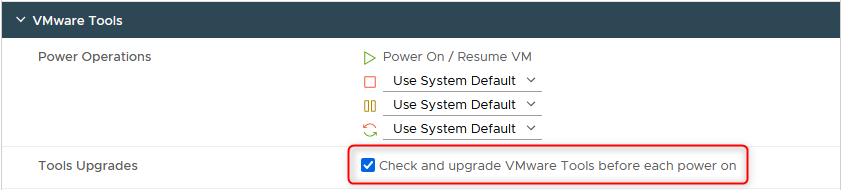 Check and upgrade VMware Tools before each power on keeps your VM Tools up to date