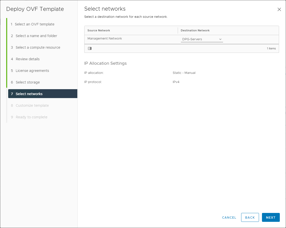 Choose the port group for the management network for the VMware NSX-V Manager