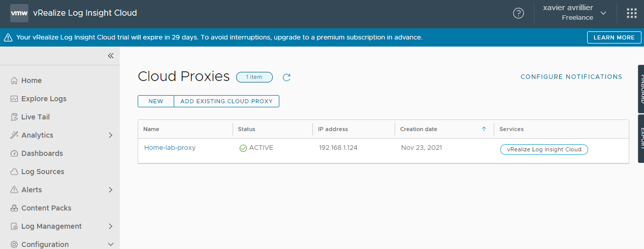 Click on the Cloud Proxy’s name to display extra details about it