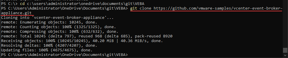 Cloning the official VEBA repo to pull down the examples