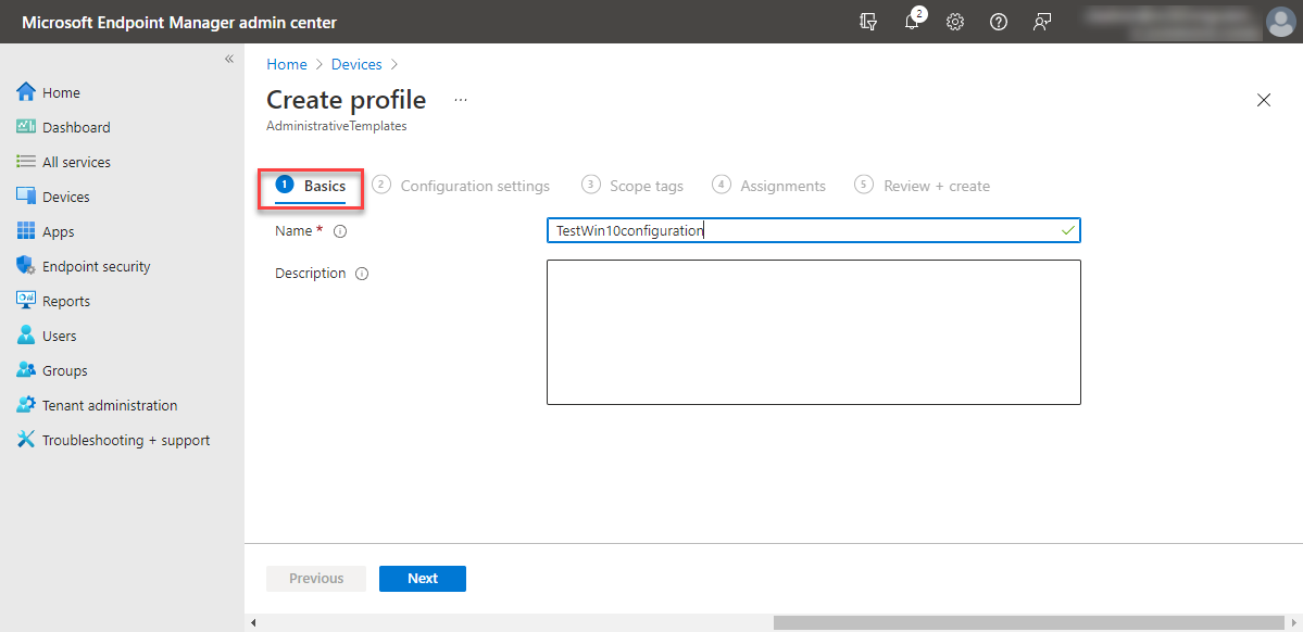 Configuring a name for your configuration profile