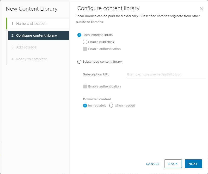 Configuring the Content Library type