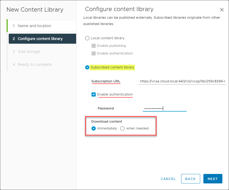 Configuring the subscribed content library