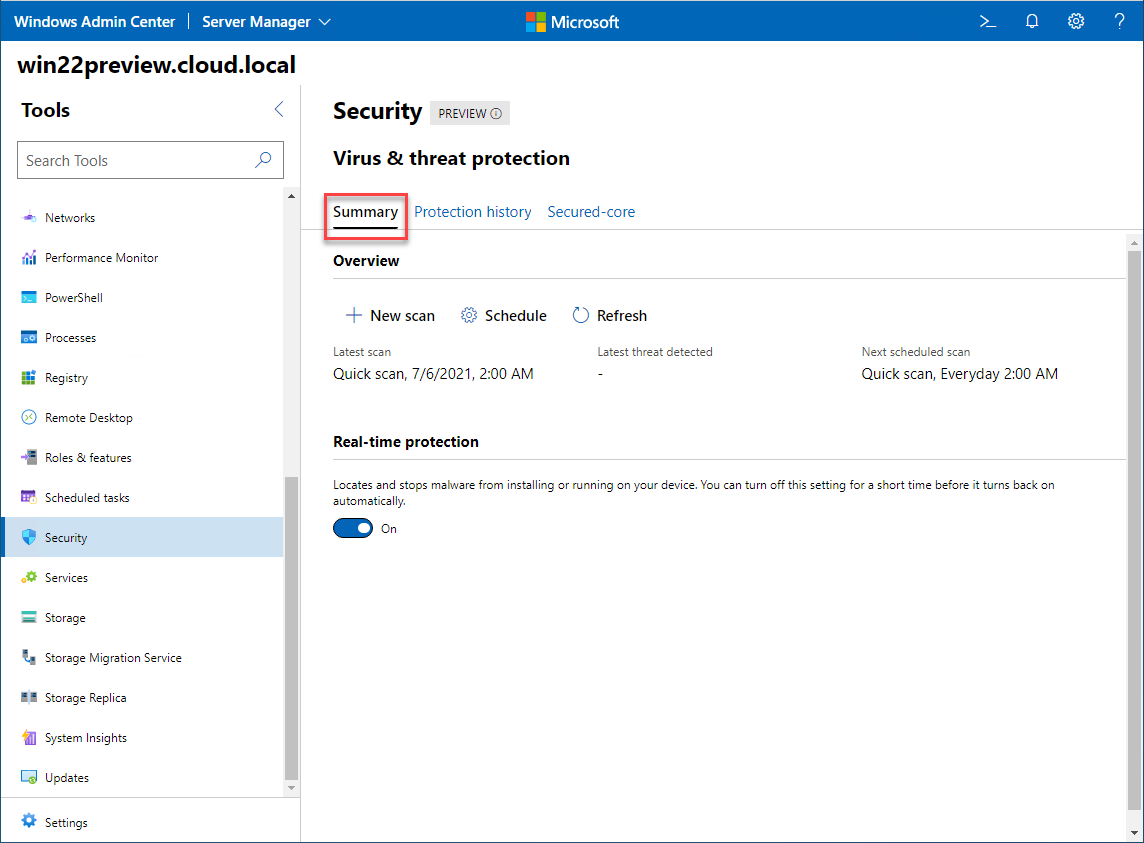 Configuring Virus & threat protection with Windows Admin Center