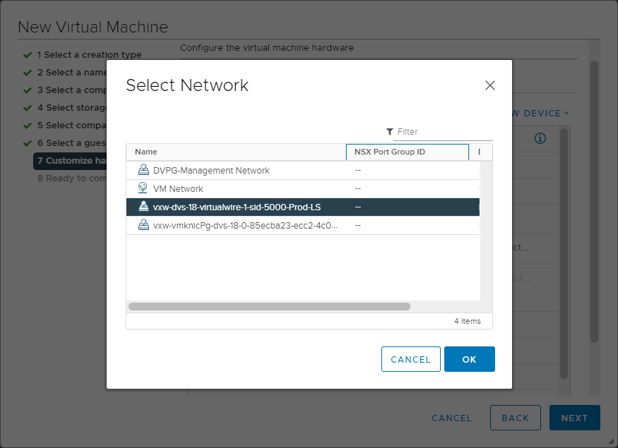 Connecting a new virtual machine to a new Logical Switch
