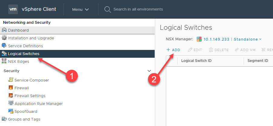 Creating a new VMware NSX-V Logical Switch