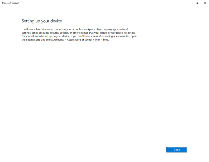 Device is setting up for management in Intune