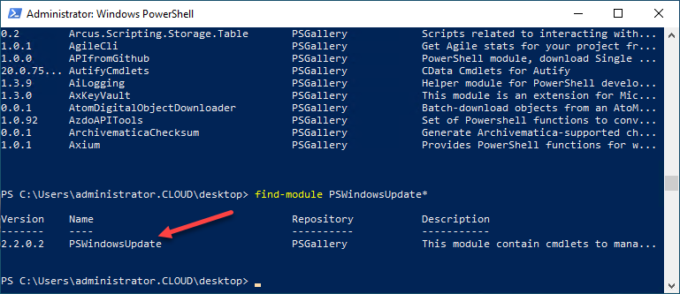 Finding the PSWindowsUpdate Powershell module from the PowerShell Gallery
