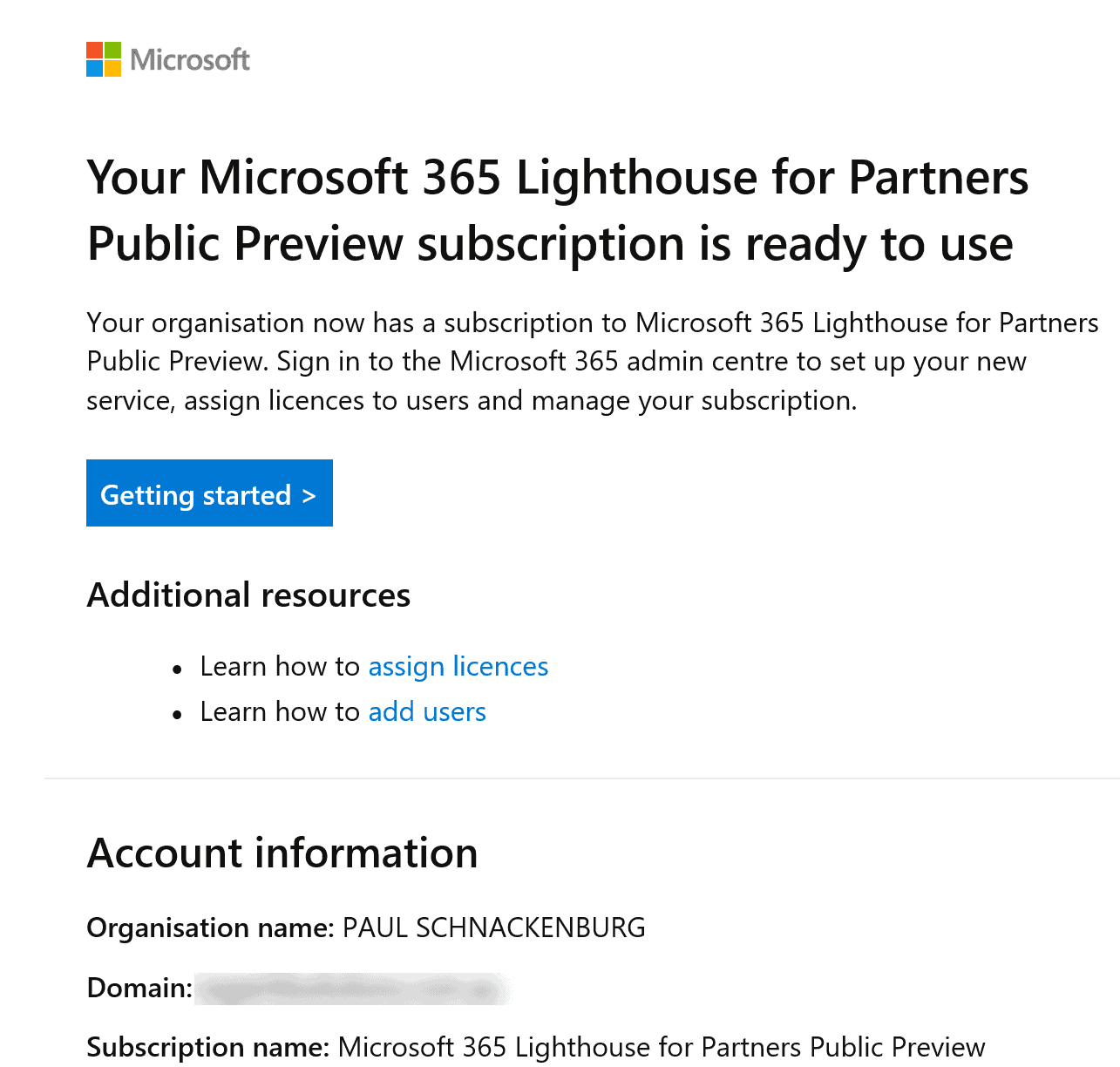 Microsoft 365 Lighthouse enabled