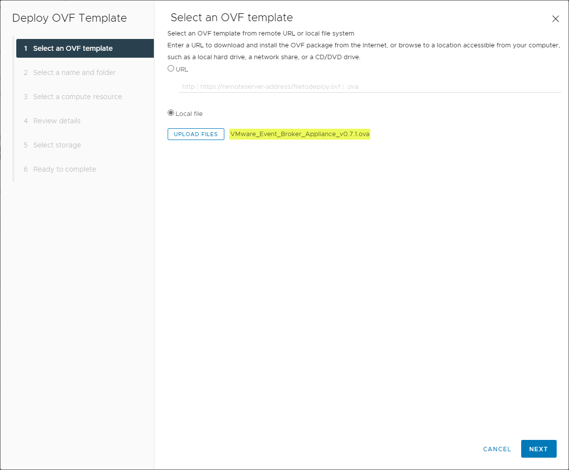 Point the OVA deployment to the OVA file downloaded from the VMware Fling site