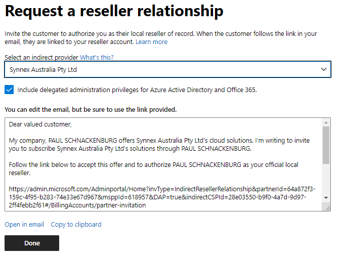 Request a reseller relationship in the CSP partner portal