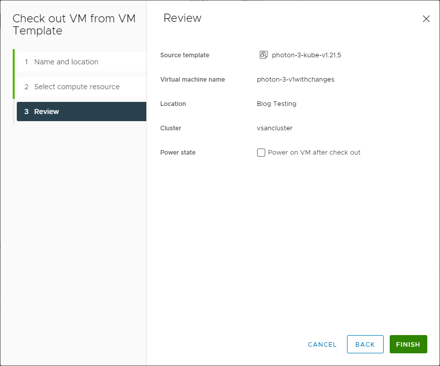 Review and Finish the Check out VM from VM Template