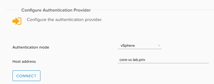 Select vSphere as the Authentication Mode