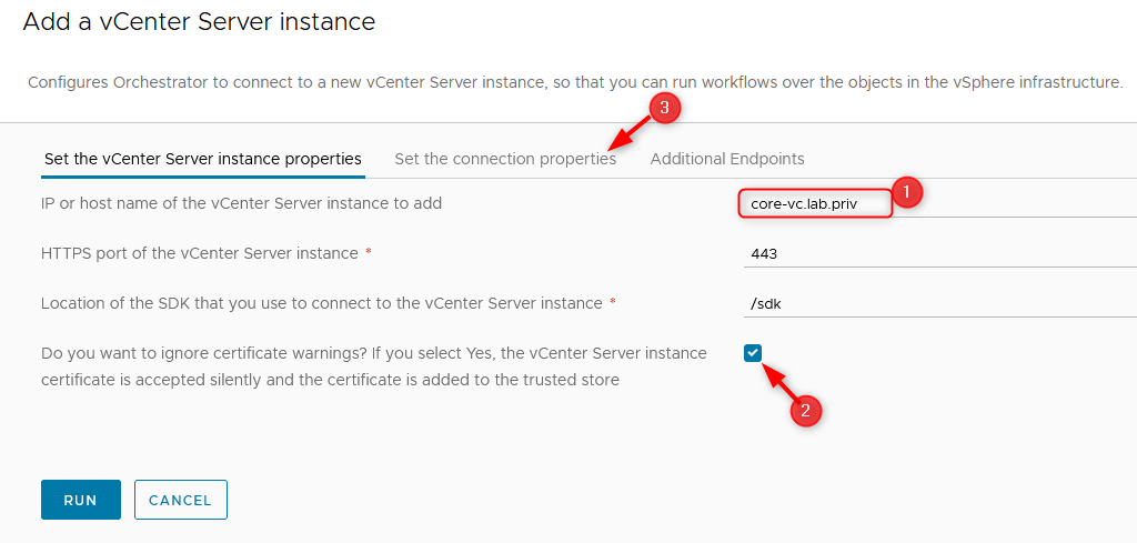 Set the vCenter Server instance