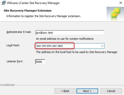 Site Recovery Manager Extension Local Host