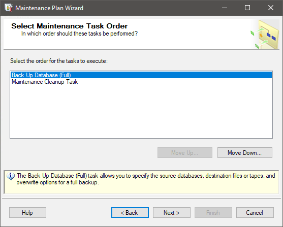 SQL Select Maintenance Task Order