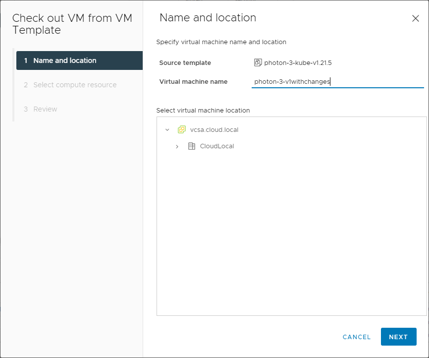 Starting the Check out VM from VM template