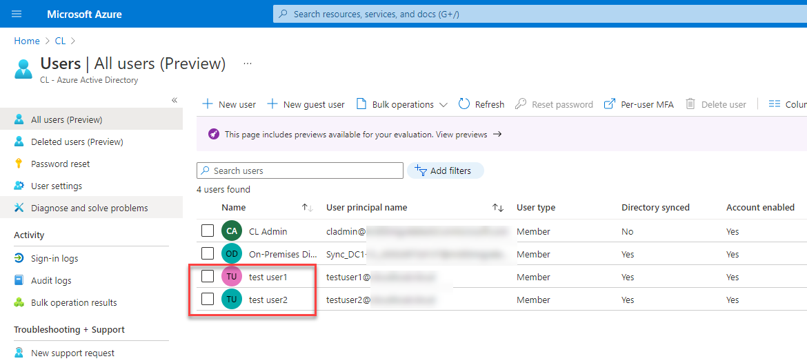 Users listed in Azure Active Directory