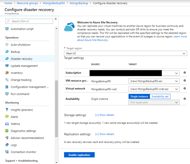 Using Azure Resource Manager (ARM) to configure disaster recovery