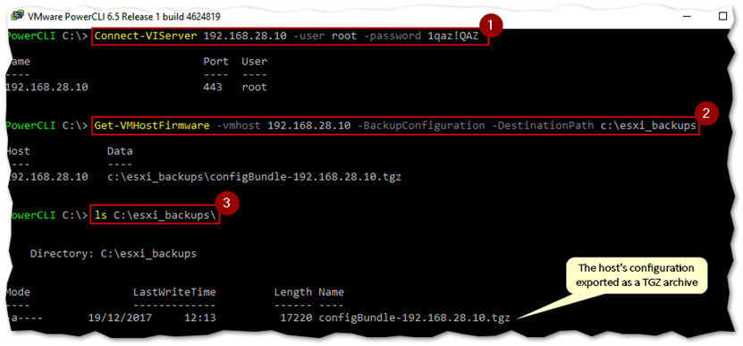 Using PowerCLI to backup the configuration of an ESXi host