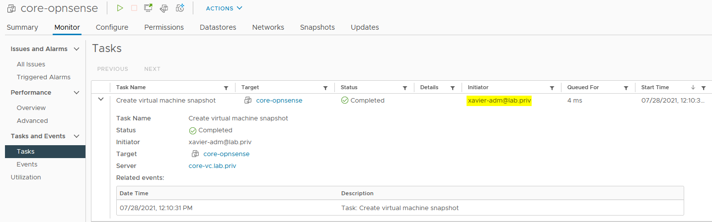 You will find the same task in the vSphere client that ran under the user you were logged in as